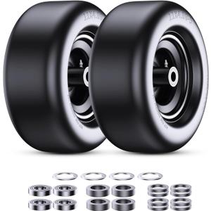 11x4.00-5" Universal Fit 11x4.00-5 Flat Free Tire and Wheel Assembly, Solid Wheels for Residential and Commercial Use, Suitable for 3/4-inch and 5/8-inch Bearings, 3.4-5-inch Center Hub, 2 pack