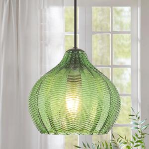 VILUXY Vintage Pendant Lights Glass Green Hanging Light Fixture for Dining Room 1-Light Globe Pendant Lighting Hand-Blown Glass Ceiling Light Adjustable for Kitchen Island Bedroom Hallway