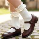 TIESOME 3 Pairs Crew Socks, Lace Ruffle Frilly Socks Cute Princess Ankle Dress Sock for Fashion Ladies