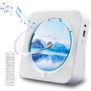 CD Player Portable Bluetooth 5.1 Desktop CD Player with HiFi Sound Speakers, Remote Control, Dust Cover, LED Display, Boombox FM Radio, USB/AUX for Home, Kids (White)