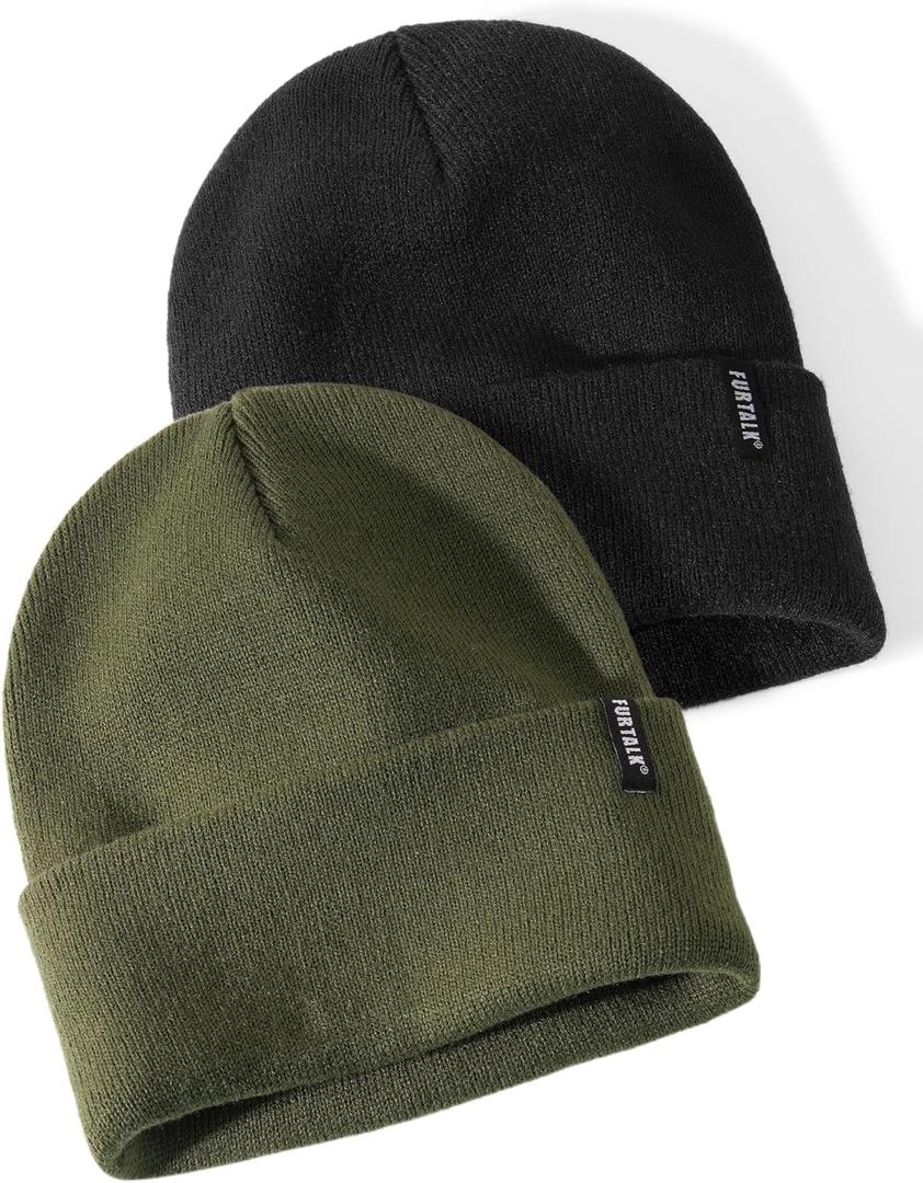 FURTALK Beanie Hat for Women Men Winter Hat Womens Cuffed Beanies Knit Skull Cap Warm Ski Hats (One Size, Black+pine Green)
