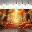Fall Backdrop Autumn Golden Maple Forest Photography Background Banner Fall Maple Leaves Pumpkin Decorations Thanksgiving Party Supplies Farm Harvest Event Banner 71x43 Inchs