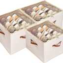 Shoe Organizer for Closet, 3 Pack Shoe Storage Bins with Clear Cover, Adjustable Dividers Fits 24-48 Pairs, Beige