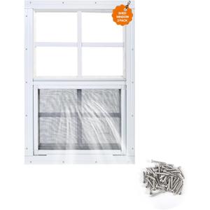 Kevirice Shed Window 1 Pack 14"X21" White Flush Mount Small Sliding Household Windows with Tempered Glass and Fiberglass Screen for Shed, Chicken Coop, Playhouse, Barns, Garage