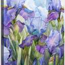 Iris Flower Wall Art Purple Botanical Prints Elegant Canvas Wall Art Purple Flower Painting Watercolor Floral Pictures Green Botanical Artwork Iris Canvas Abstract Flowers Poster 16x24inch Framed