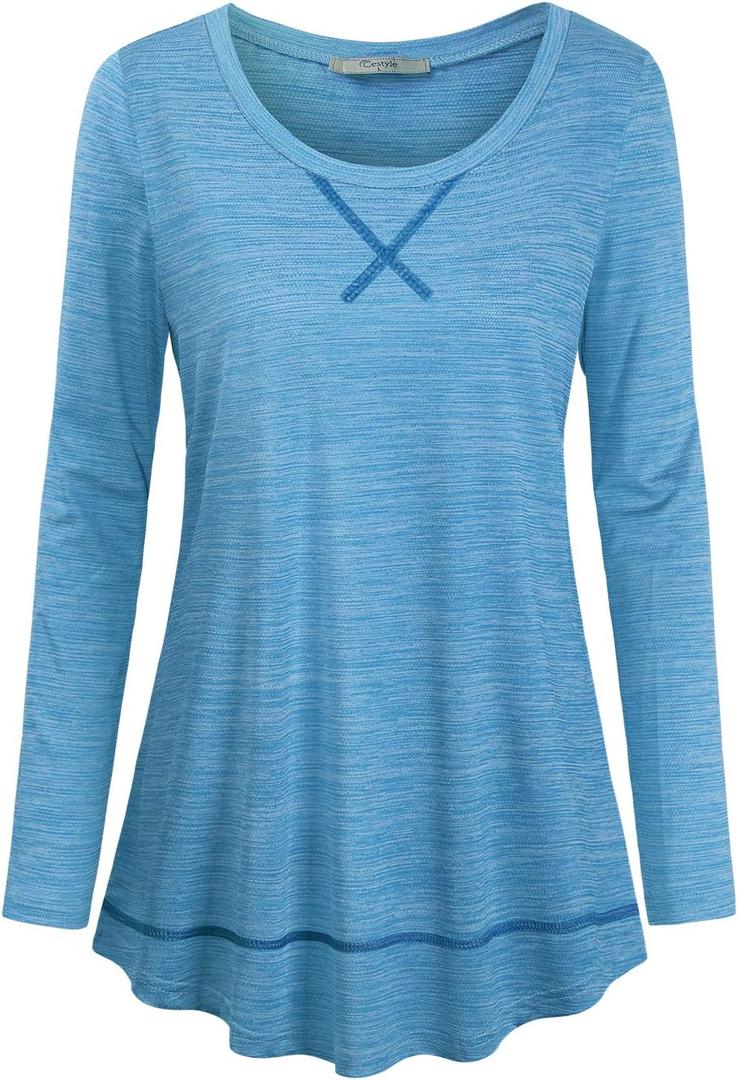 Cestyle Workout Tops for Women Yoga Tops Running Shirts Activewear Tee Shirt (X-Large, 109-light Blue (Long Sleeve))
