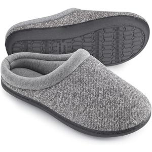 HomeTop Women's Knit Memory Foam Slippers Warm Soft House Shoes with Anti-slip Sole (11-12, Grey)