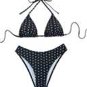 Verdusa Women's Polka Dots Bikini Set Halter Triangle Swimsuit 2 Piece Bathing Suit Summer Swimwear (Black, M)
