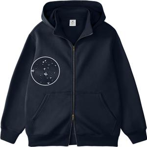 FAIABLE Mens Double Zip Up Hoodie Waterproof Heavyweight Hoodies Fleece Zipper Sweatshirt Rain Defender Jacket for Men (Large, Navy)