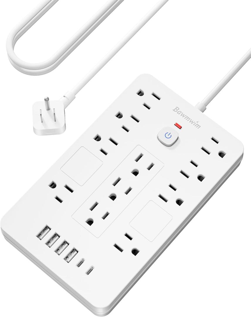 Surge Protector Power Strip - 11 Outlets(1850W/15A) with 6 USB Ports(2 USB C), 10FT Flat Plug Extension Cord, Wall Mount, White, ETL Listed for Home, Dorm Room