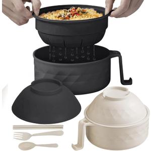 2 Pack Microwave Ramen Bowl,Ramen Bowl Set,Ramen Bowl With Chopsticks and Spoon, College Dorm Room Essentials for Girls for Boys, Apartment Essentials, BPA-Free(black Beige)