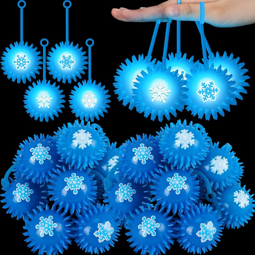Sotiff 12 Pcs Led Winter Snowflake Stress Balls Light up Spiky Ball Xmas Snow Squeaky Rubber Sensory Toys for Winter Holiday Christmas Decors Stocking Stuffers Party Favor Goodie Bag Fillers