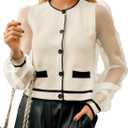 Saodimallsu Womens Dressy Sheer Mesh Puff Sleeve Cardigan Sweaters Color Block Button Shirts Crewneck Knit Blouse Tops (X-Large, Apricot)