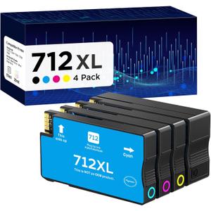 712XL 712 Ink Cartridges High Yield Compatible Replacement for HP 712XL 712 XL 712 Ink Cartridges for DesignJet T650 T630 T230 T210 Studio Plotter Printer (4 Pack, Black, Cyan, Yellow, Magenta)