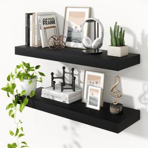 Heimlove 36 Inch Floating Shelves for Wall, Thicker and Deeper Wall Shelves Mounted Storage & Display Wood Shelf, Hanging Shelf for Bedroom Living Room Kitchen Office, Set of 2,Black