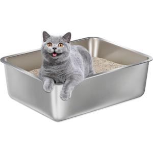 Stainless Steel Litter Box -6in High Side,Metal Litter Box for Cat/Kitty/Rabbits 17" L x 13.8" W x 6" HStainless Steel Cat LitterBox-Metal PanToilet,No Smell, Non Stick, Easy Clean