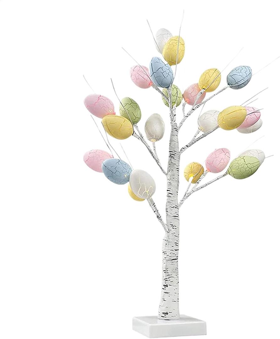 Easter Egg Tree, 17.7" Lighted Easter Tree Battery Operated, LED Birch Tree Tabletop Centerpiece Light for Easter Decorations