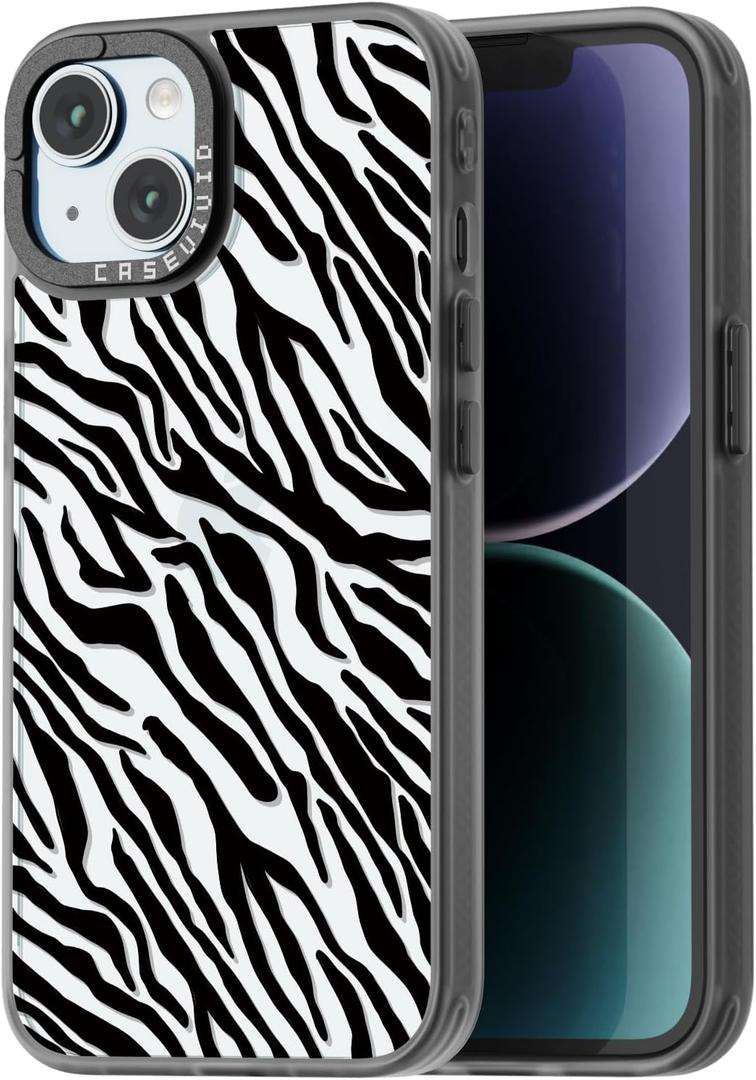 Compatible for iPhone 15 Case Cute Aesthetic - Durable Fashion Funny Phone Case - Girly Black Zebra Print Pattern Print Cover Design for Woman Girl 6.1 inches Black