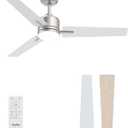 52 inch Ceiling Fans with Lights and Remote, Brushed Nickel Ceiling Fans Dimmable 3 Color Temperature, Timer, 3 Blades, 6 Speed Modern Fan Quiet Reversible DC Motor for Indoor or Covered Outdoor