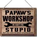 SET OF 2, Papaw's Workshop Sign, Father's Day Gift for Papaw, Decorative Hanging Wood Plaque for Wall, Rustic Door Hanger, Farmhouse Home Wall Decoration, Funny Gift for Grandpa Mechanic, Papaw Birthday Gift
