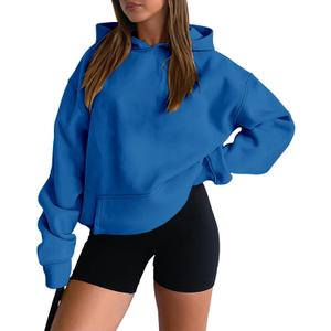 onlypuff Women Hoodies Casual Pullover Long Sleeve Sweatshirt Kangaroo Pocket Drop Shoulder Sweater (Small, Colorful Blue)
