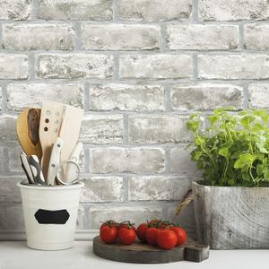 RoomMates RMK11805WP Gray and Taupe Brick Peel and Stick Wallpaper