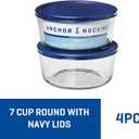 Anchor Hocking SnugFitTM Round Food Storage Containers with Lids (4-Piece, 7-cup, Navy Blue, oven-safe), Large