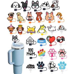 30 Pack Dog Straw Covers Cap for Tumblers, 10mm Cute Dust-Proof Straw Topper for Water Bottles Stanley Cups Accessories Gifts For Women Party Favors