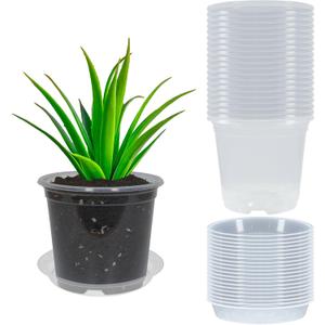 20 Pack 6 Inch Clear Nursery Pots with Drainage and 20 Pack Plant Saucers, Plant Pots for Plants Transparent Potting Containers for Plants Seeding Starter Pot (Clear, 6 Inch)
