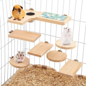 Set of 9 Wooden Hamster Cage Platform Chinchilla Ledges and L Shaped Round Hole Rat Cage Accessories with Cooling Standing Board Food Cup for Squirrel Gerbil Guinea Pig Small Animal Set of 9 Wooden Hamster Cage Platform Chinchilla Ledges and L Shaped Round Hole Rat Cage Accessories with Cooling Standing Board Food Cup for Squirrel Gerbil Guinea Pig Small Animal