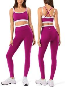 2 Pieces Workout Sets for Women,Seamless Yoga Leggings with Padded Sports Bras,Athletic Matching Outfits,Gym,Casual (XS, 2)
