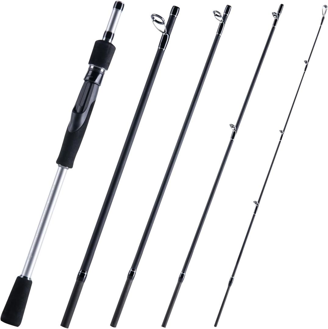 Goture Portable Travel Spinning Fishing Rod - 5/6 Sections Adjustable Rods with Case - Lightweight 24T Carbon Fiber Fishing Rods for Trout Bass Walleye Pike Saltwater Freshwater, Black