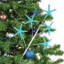 Pinkunn 6 Pcs Blue Coastal Christmas Tree Ornaments 15.74 Inch Starfish Christmas Picks and Spray Beach Artificial Tree Toppers Ocean Branches Twigs Filler for Xmas Vase Crafts Decor