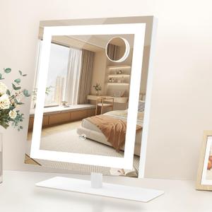 Beelux Lighted Makeup Mirror with 10X Magnification Mirror, 12In Vanity Mirror with Lights,Three Color Lighting Modes,Smart Touch Control (White)