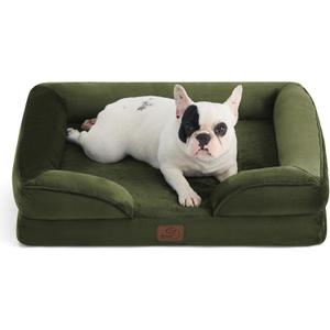 Bedsure Orthopedic Dog Bed Medium Size Dogs - Washable Medium Dog Cat Bed Waterproof, Comfort Pet Couch Sofa with Washable Removable Cover, Pets Bed with Nonskid Bottom, Moss Green, 28"