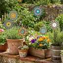 RattanView 6 Pcs Metal Flowers Garden Stake Decor for Outside 11.8 Inch Mandala Flowers Decorative Stakes Yard Decorations Outdoor Yard Art Garden Decorations for Lawn Porch Pathway Patio