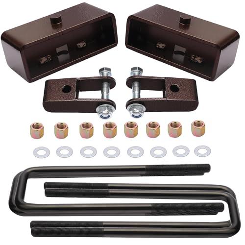 2'' Rear Leveling Lift Block Kits for 2007-2024 Silverado 1500 Sierra 1500 with 2-4" Rear Shock Extensions and Extra Long Square Leaf Spring Axle U Bolts