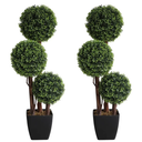 Artificial Topiaries Ball Tree Outdoor, 3ft Fake Topiary Triple Ball Boxwood Trees (2 Pieces), Faux Shrubs Plants Potted Green Decorative Indoor Porch or Garden (35inch）