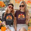 Women Thanksgiving Shirts Thankful Teacher T-Shirt Thankful Turkeys Letter Print Teacher Tee Top (Medium, Grey)