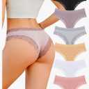FINETOO Cotton Underwear for Women Sexy Panties Lace Hipster Low Rise Breathable Women's Cheeky 6 Pack XL