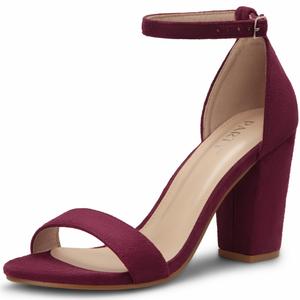 PARTY Women's Chunky Block Heels Open Toe Ankle Strap 3 Inch Heeled Sandals Comfortable for Wedding and Prom,Burgundy, Size-7.5