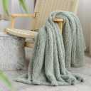 Ultra Soft Cozy Sherpa Throw Blanket, Light Weight Warm Decorative Boho Style Plush Throw Blanket Cover for Couch, Sofa, Bedroom,Travel, Outdoor, 50x60, Sage Green