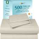 California Design Den 4 Piece King Size Sheet Set - 100% Cotton 500 Thread Count Sateen, Deep Pocket Bed Sheets with Fitted Elastic Sheet, Soft Luxury - Striped Ivory