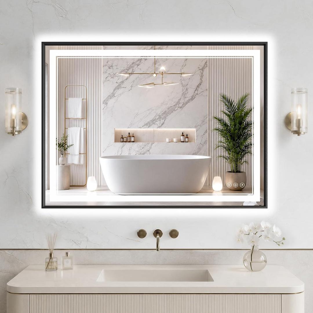 30"x40" LED Bathroom Mirror with Lights, Backlit + Front Lit, Anti-Fog