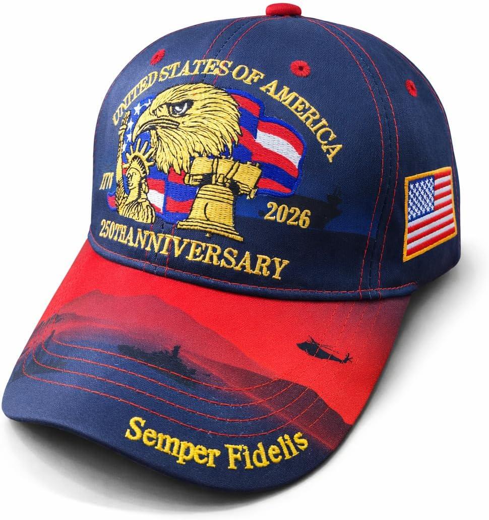 250th Anniversary Patriotic Baseball Cap, Embroidered USA Flag Hat, Adjustable Cotton Cap for Men Women, American Heritage Gift for Independence Day and Veterans Day Dark Blue