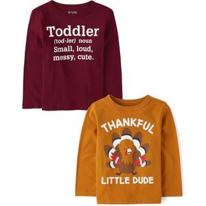 The Children's Place Baby and Toddler All Holidays,Birthdays Long Sleeve Graphic T-Shirts,2 Pack 3T