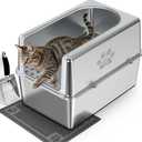 PWTAA Enclosed Stainless Steel Cat Litter Box with Lid, XL Metal Litter Box for Big Cats, Extra Large Cat Toilet with High Side, Non-Stick, Anti-Leakage, Odorless, with Cats Litter Mat & Litter Scoop