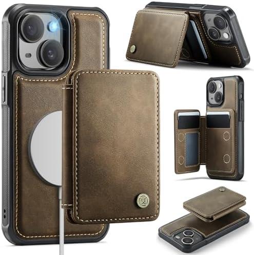 Usroom Compatible with Magsafe for iPhone 13 Wallet Case Magnetic Card Holder, RFID Blocking 2 in 1 Detachable Kickstand Shockproof Case for Women Men, Brown