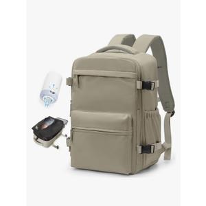 Vacuum Travel Backpack with Pump for Women, Personal Item Carry on Vacpack Backpacks Flight Approved 18x14x8 inches for Men,Laptop Waterproof Work Compression bags Casual Daypack GreyBrown