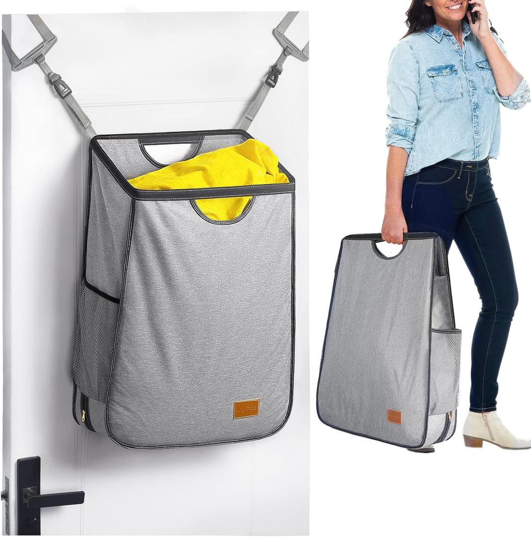 Ligereza Hanging Laundry Hamper Bag is Suitabled for Any Door,Large Capacity Hanging Laundry Basket Won't Scratch the Door Paint,Over the Door Laundry Hamper with Big Metal Rim Opening